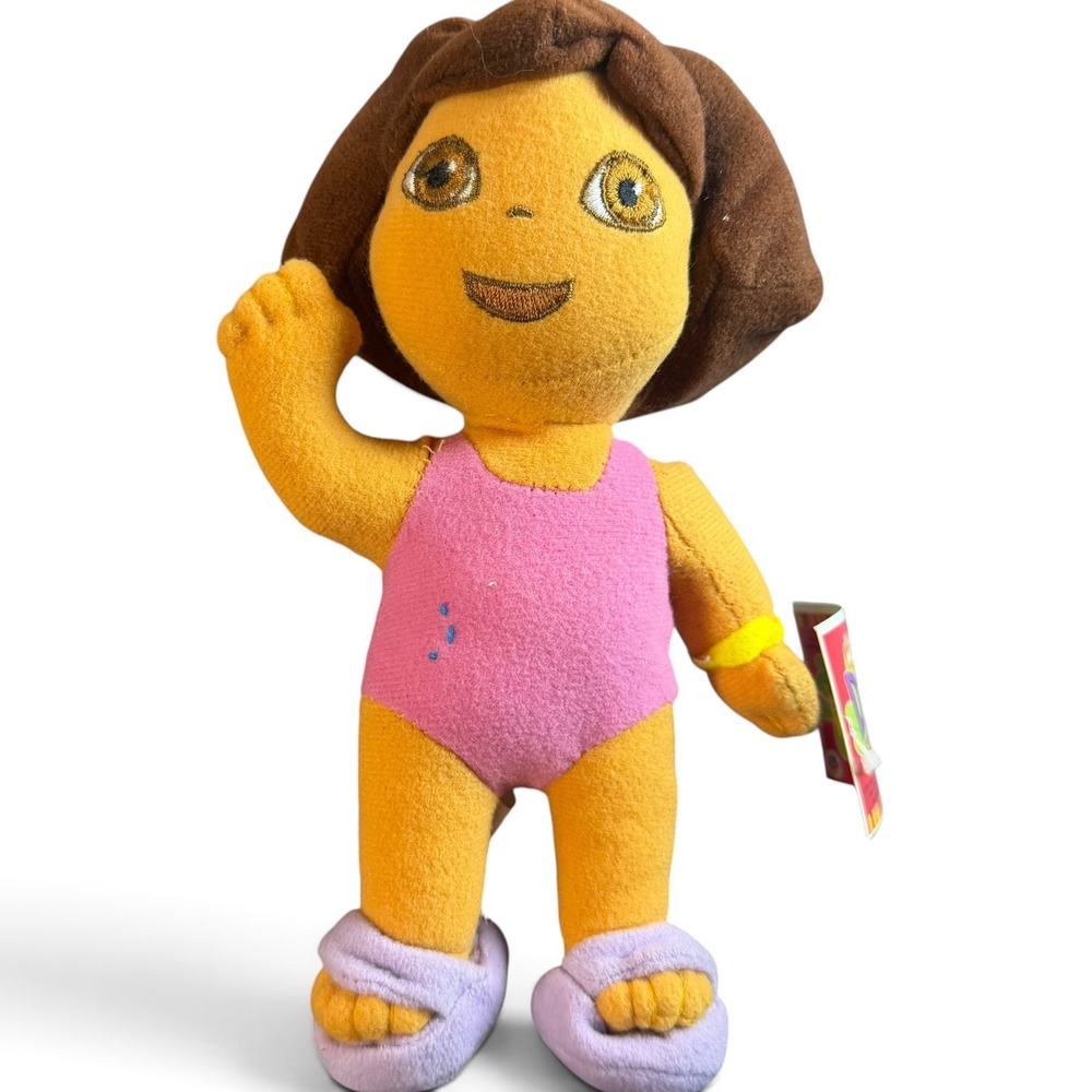 Vintage 2004 Dora the Explorer Plush Doll Nanco Pink Swimsuit Nick Jr 8 Inch